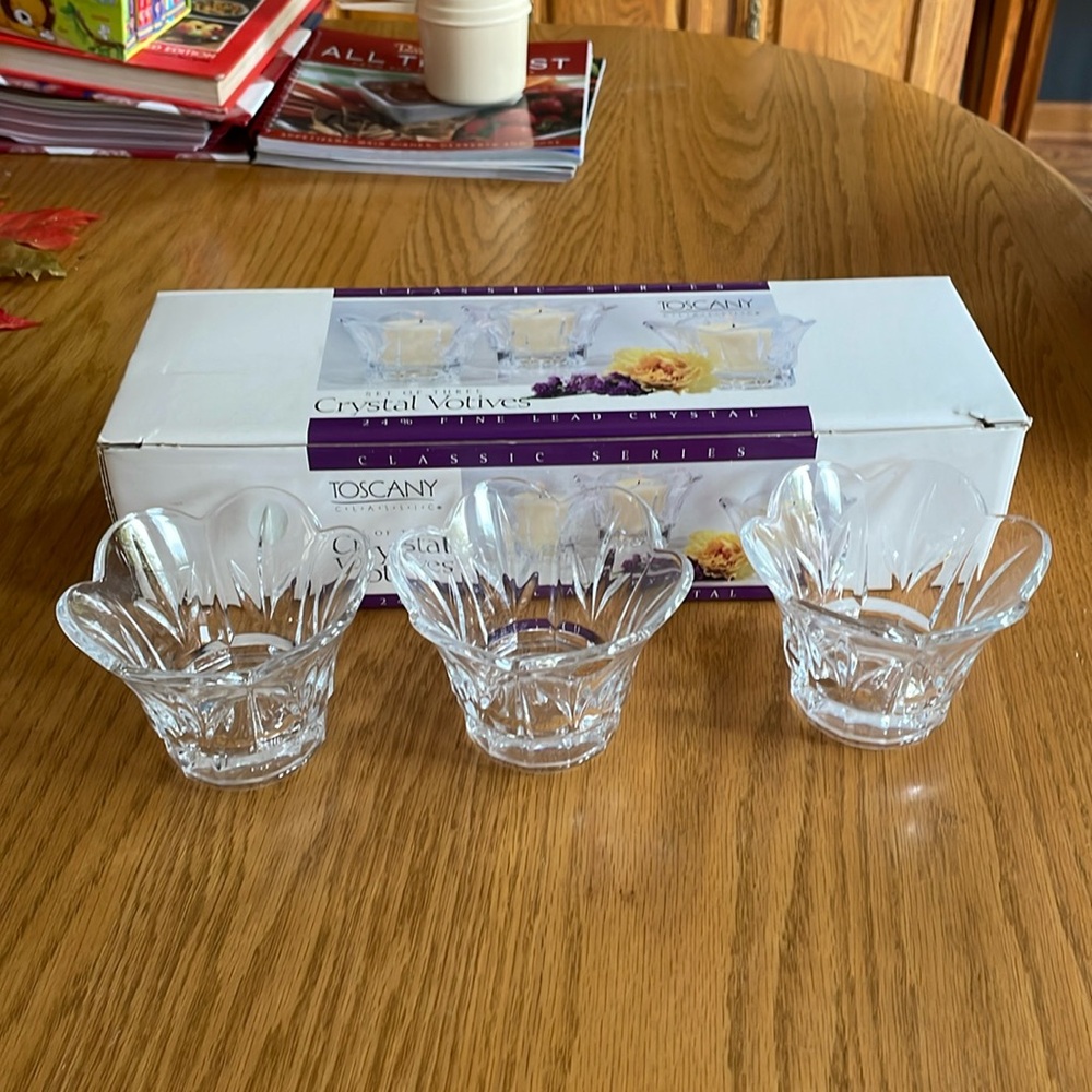 Tuscany Fine Lead Crystal Votive Candle Holders New